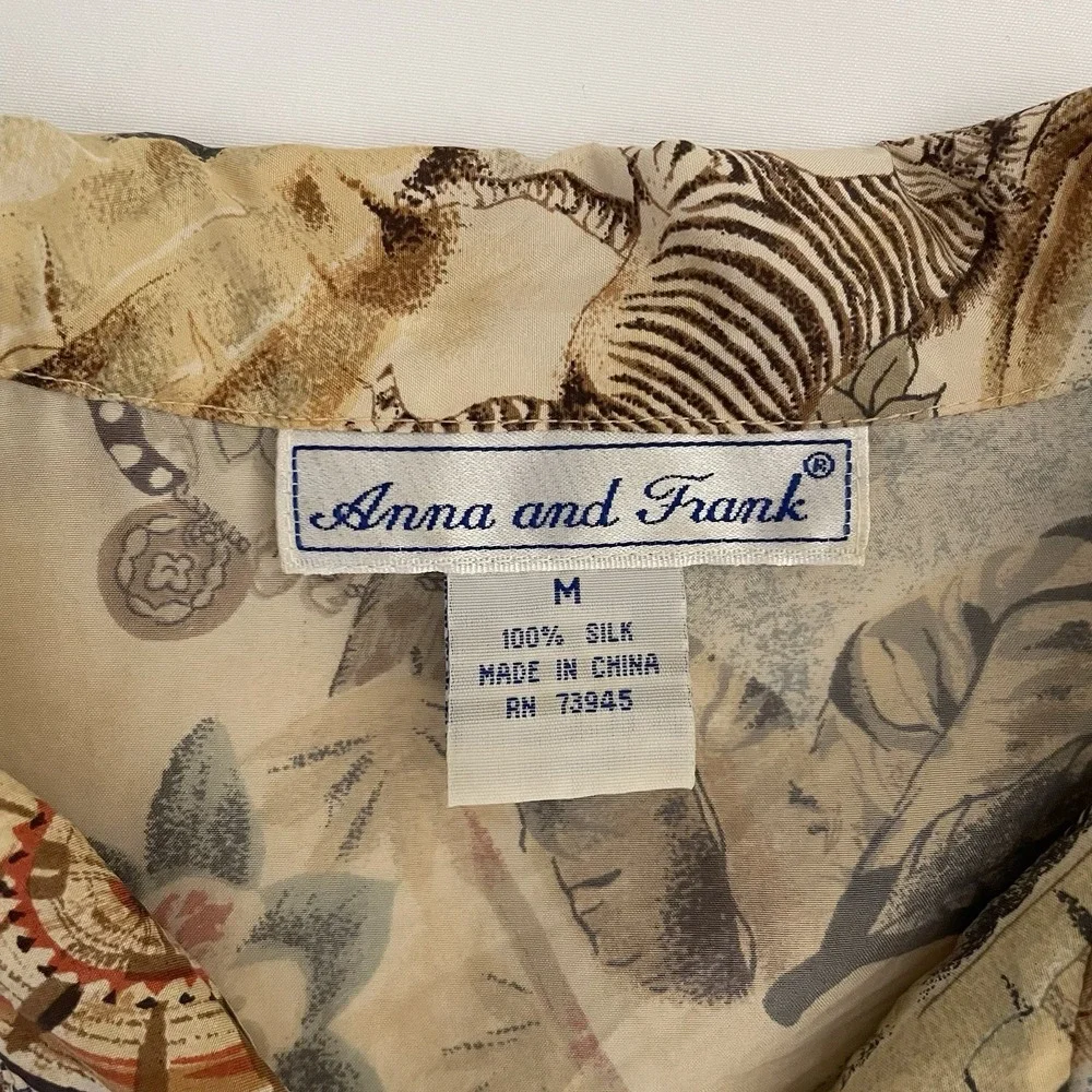 Vintage Anna & Frank Top Womens Medium M 100% Silk African Safari Animal Print - Picture 4 of 8